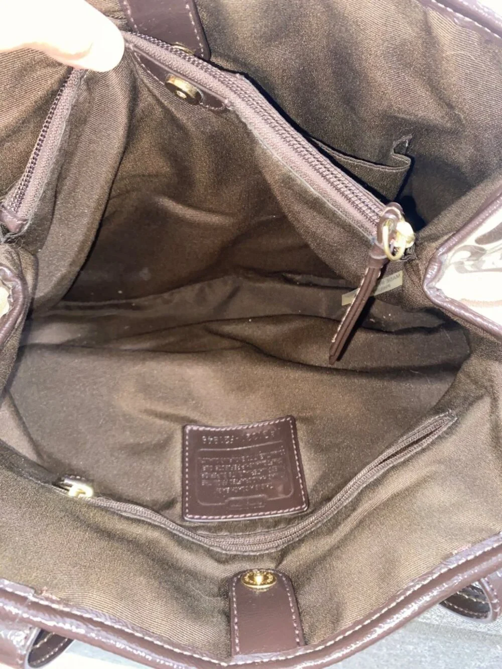 Coach Signature Canvas Tote Bag With Brown Leather Trim & Gold Hardware F21949